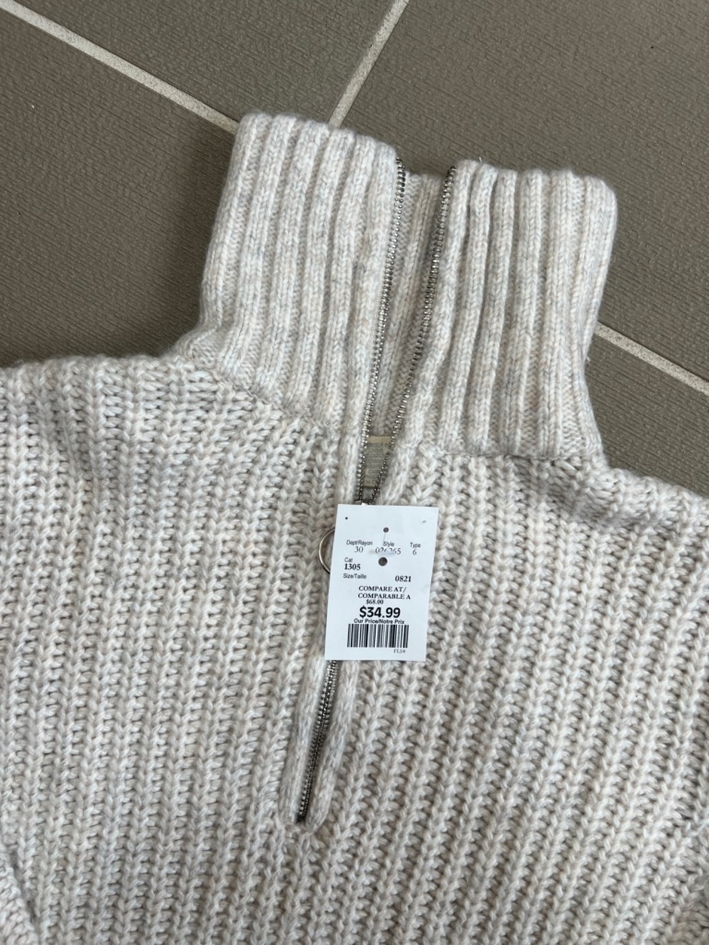 Oatmeal Ribbed Half-Zip Sweater - Picture 3 of 7